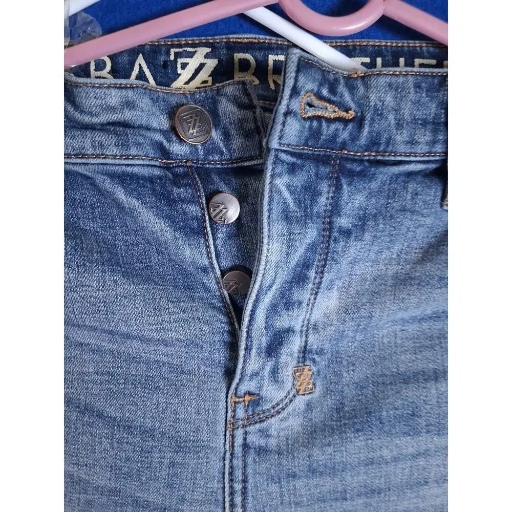 Shabaz Brothers Mens Skinny Jeans 34 Distressed Ripped Paint Splatter Blue Denim
